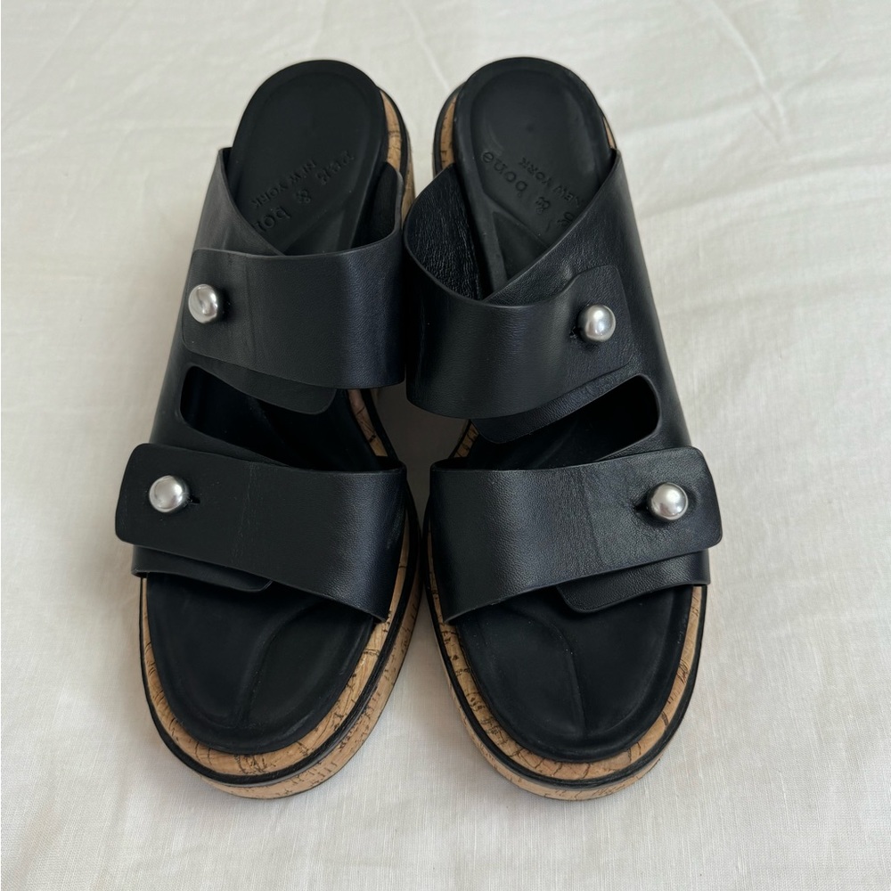 Rag & Bone Sommer Leather Double-Buckle Slide High-Heel Wedge Sandals Size 41 - Picture 4 of 12